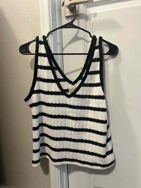 NWT Striped V-Neck Knit Tank Top - Black & White